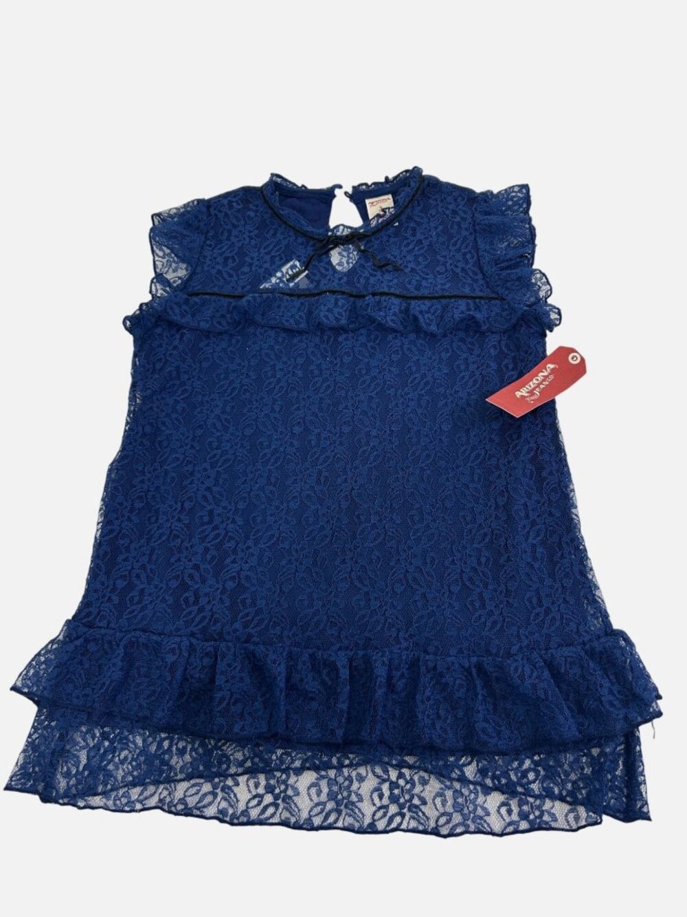 Arizona Jean Co. Girls’ Top 7/8 Navy Blue Floral Lace Ruffle Flutter Sleeveless